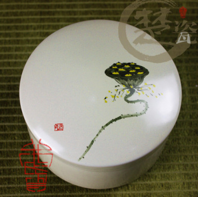 景德镇陶瓷茶叶罐 手绘莲蓬灰釉茶叶罐 精品手工陶瓷摆件创意礼品