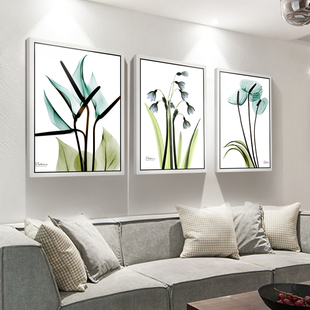 透明花 现代清新客厅沙发背景墙装饰画 卧室简约三联画挂画壁画