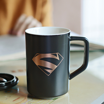 英雄联盟陶瓷杯子 创意咖啡杯 马克杯 超人水杯 带盖勺子定制LOGO