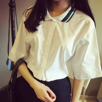 2015夏季新款韩版文艺学生白色短袖衬衫原宿bf风宽松半袖上衣女潮