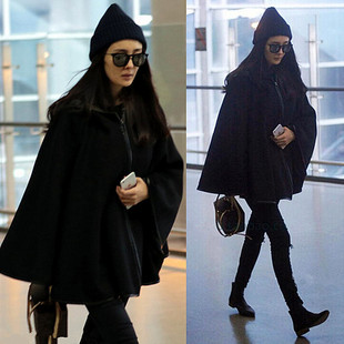 韩国正品代购名媛明星同款冬季新款女装羊毛呢斗篷毛呢外套女装潮