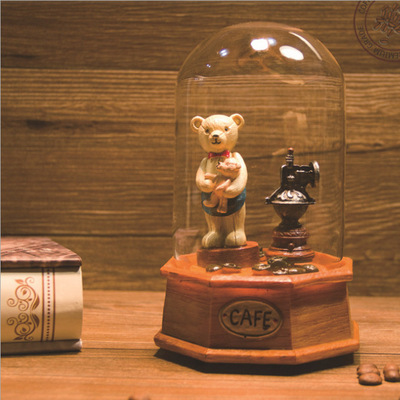 zakka杂货系列树脂工艺品玻璃罩小熊创意音乐盒情人节圣诞节礼物