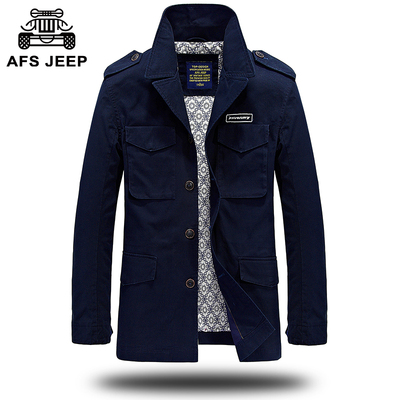 Afs Jeep/战地吉普秋季夹克男士休闲军款宽松西装领单排扣外套