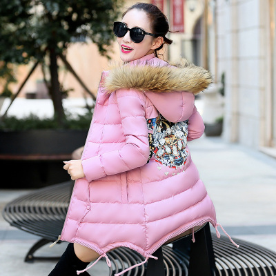2016冬装新款韩版修身羽绒棉服外套连帽貉子毛领中长款加厚棉衣女