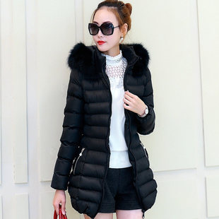 2015女装新品冬天棉衣女中长款韩版修身甜美学生加厚大毛领外套潮