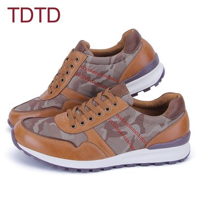 TDTD男士休闲皮鞋系带 日常休闲牛皮潮鞋迷彩青少年 低帮真皮男鞋