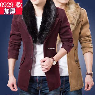 2015冬季男士风衣中长款韩版修身夹克外套青年羊毛呢子大衣英伦潮