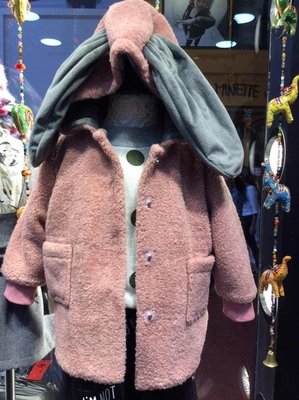 韩国童装2015冬新品女童长款羊羔绒粉色兔子棉衣儿童加厚棉服外套