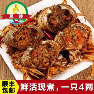 顶津海鲜鲜活水产大红膏母螃蟹，现煮香辣青蟹,一只4两重一份4只