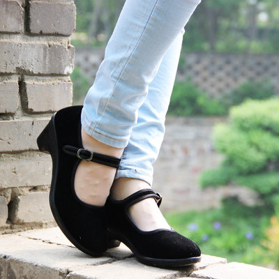 北京布鞋 黑色舒适气质职业上班鞋子 绒面透气舞蹈鞋