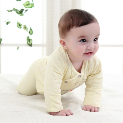 可爱卡通薄棉三件套新生儿套装3个月宝宝带脚双开当平腰套装包邮