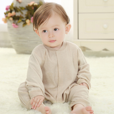 春秋0-1岁婴儿连体衣外出服新生儿哈衣平角纯有机彩棉婴幼儿衣服