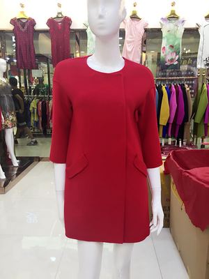 2015新款韩版双面羊绒手工定制8分袖圆领纯色外套