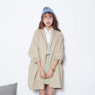 模特实拍 2016秋冬新款韩版 休闲茧型外套 中长款外套