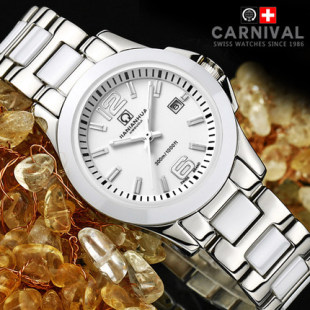 正品瑞士嘉年华全自动机械女表黑白陶瓷时尚潮流手表防水正品手表