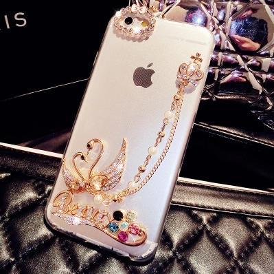 新款iPhone6s手机壳苹果6plus水钻挂绳软壳硬壳硅胶奢华日韩天鹅