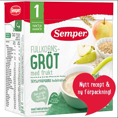 新版瑞典Semper森宝有机水果麦片粥米粥米粉1岁以上 益生菌 特价