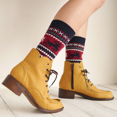 欧美英伦风复古小鹿羊毛针织圣诞袜潮流短袜2015时尚学院风女袜