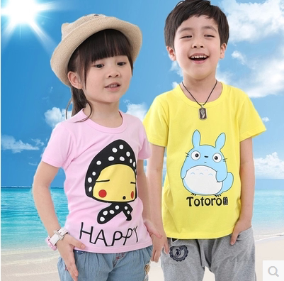 夏季童装男童短袖莫代尔T恤韩版卡通中大小男孩女孩儿童短袖t恤