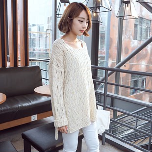 2014秋季新款韩版女式宽松大码镂空个性内穿外搭针织衫长袖毛衣