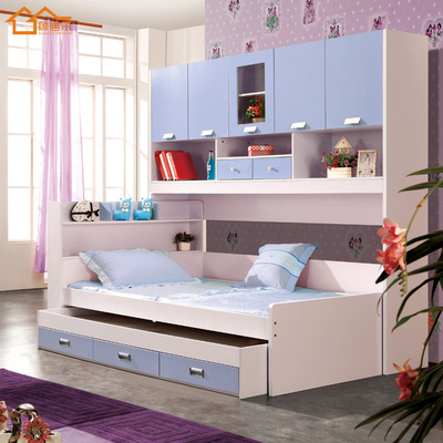 彩色家具中高床书桌衣柜组合床衣柜连体床多功能床KL855