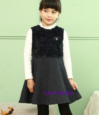 韩国童装monoblack 15新款冬款女童毛呢背心裙 黑色气质款大裙摆