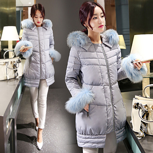 潮2015冬季新款加厚女外套韩版中长款修身貉子大毛领超时尚羽绒服
