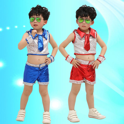 六一儿童表演服装 亮片分体男童爵士舞蹈服 现代舞炫酷演出套装