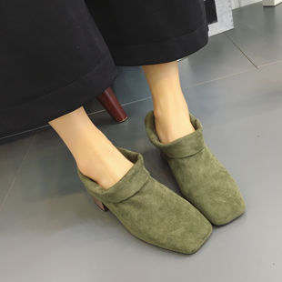 2016秋冬套筒女靴子韩版简约时尚复古方头中跟粗跟磨砂皮短靴裸靴