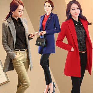 2015秋冬新款韩版女装羊绒呢子大衣收腰修身中长款风衣毛呢外套女