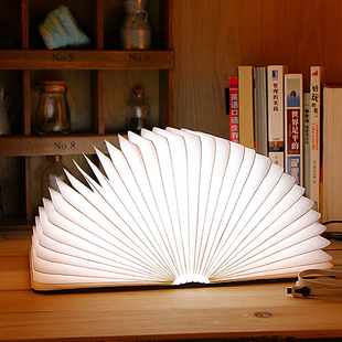 woody可折叠创意书灯 便携式木质LED 魔法折纸翻页书灯 移动电源