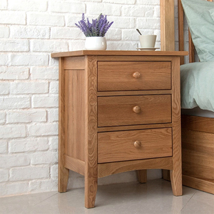 日式小户卧室橡木储物柜北欧宜家风格实木床头柜简约现代三抽边柜