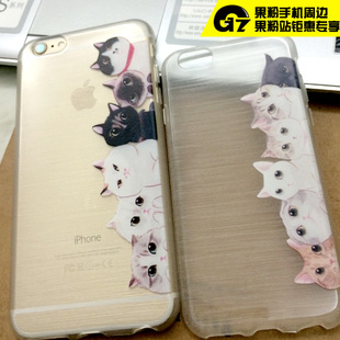 潮牌欧美风个性软壳iphone透明硅胶苹果6 plus原宿猫拉丝手机壳套