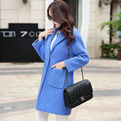 2015冬季新品韩版修身女时尚中长款毛呢外套