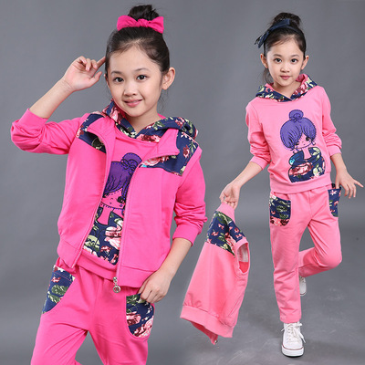 韩版童装女童秋装儿童套装2016春秋新款运动中大童女孩秋季三件套