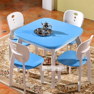 实木餐桌地中海小户型蓝色田园饭桌可伸缩桌面1桌2椅/4椅/6椅包邮