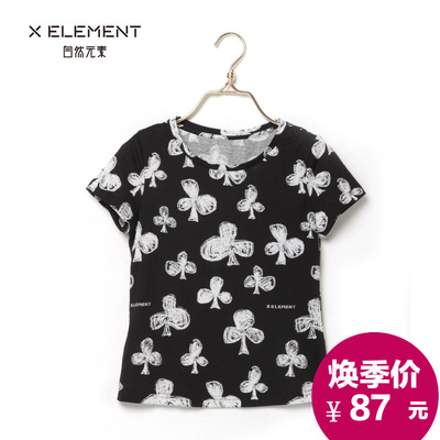 自然元素2015夏新圆领修身显瘦T恤 印花短款针织衫女