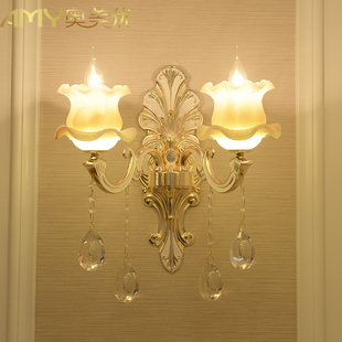欧式锌合金水晶壁灯 客厅背景墙现代简约卧室床头过道墙壁灯灯具