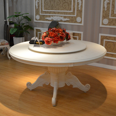 欧式家具 实木餐桌 圆桌 白色田园风格 奢华 白蜡木餐台