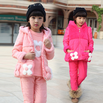 童装2015冬装新款女童套装儿童加厚棉衣中大童休闲韩版棉袄三件套