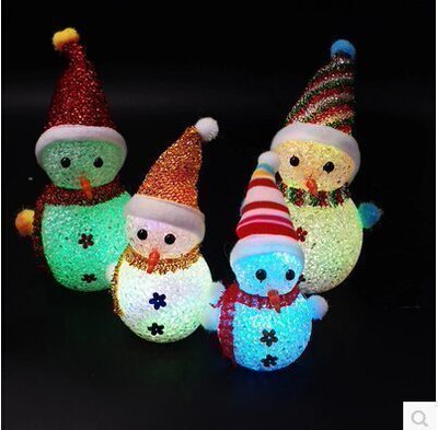 雪人LED水晶七彩小夜灯发光圣诞老人布偶娃娃幼儿园生日礼品