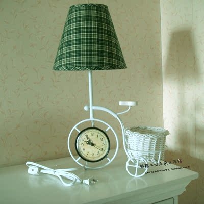 创意单车自行车台灯卧室床头灯 静音时钟台灯田园桌灯特价包邮