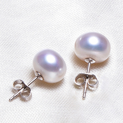 新款纯天然珍珠耳钉女 欧美时尚气质简约925银耳环扁圆珠饰品包邮