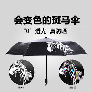 韩国创意变色斑马太阳伞黑胶折叠两用晴雨伞男遮阳防晒防紫外线女
