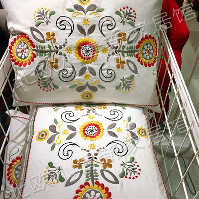 IKEA宜家正品阿库拉靠垫靠枕花卉刺绣靠枕印花靠枕抱枕