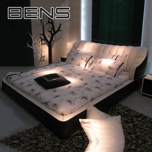 BENS奔斯皮床真皮床现代简约欧式床1.8米双人床婚床储物床9222