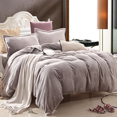 床上用品纯色韩版法莱绒法兰绒加厚四件套冬珊瑚绒床单式简约被套