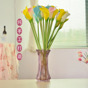 彩色玻璃花瓶水培富贵竹百合插花花瓶简约现代装饰客厅花器摆件