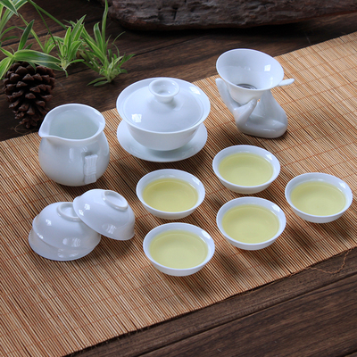 德化白瓷茶具套装高白瓷陶瓷功夫茶具整套盖碗茶杯纯白色礼品茶具