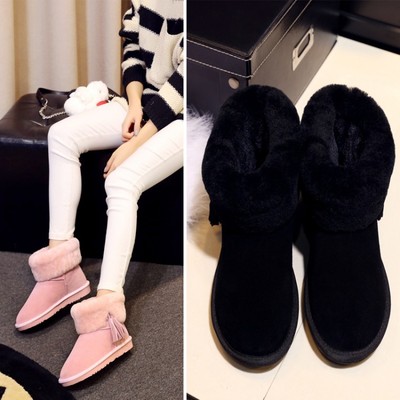 韩国香港代购 2016冬季新款女加绒短靴羊皮毛一体防滑雪地靴加厚